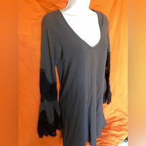 Dark Gray Long Tunic w/ Laced Bell Sleeves